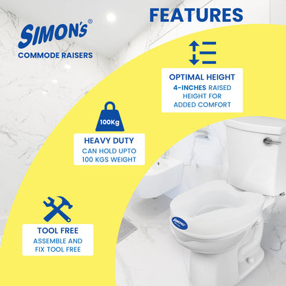 Simon’s Heavy-Duty 4 Inch Commode seat raiser – for elderly to sit and rise from commode toilets, portable seat extension for senior citizen with knee pain