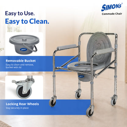 Simon’s Classic folding 4-in-1 commode chair with wheels