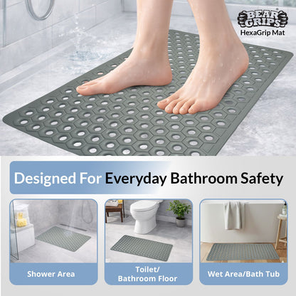 BEAR GRIPS HexaGrip Anti Slip PVC Bathroom Floor Mat, with Anti-Skid Suction Cups and Drain Holes | Ideal for Shower Area, Toilet Floor, Bath Area | Prevent Bathroom Falls - Size 70 X 40 cm - Grey