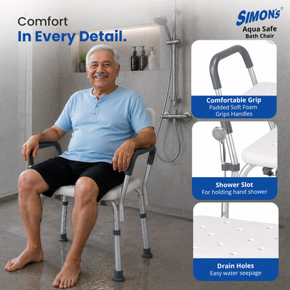 Simon’s Aqua-Safe Heavy-Duty Bath Chair for Elderly, Senior Citizens to sit and take Bath, Shower Bench with Height Adjustable & Tool-Free Assembly