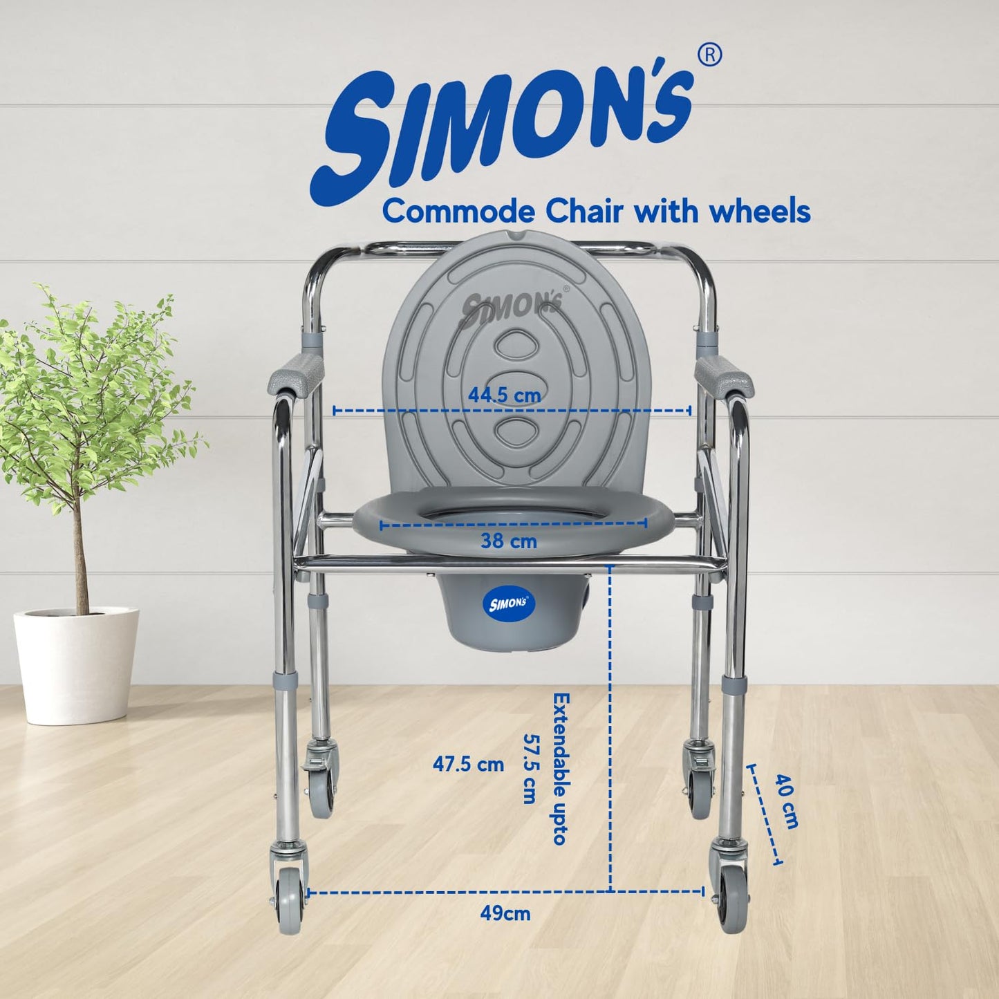 Simon’s Classic folding 4-in-1 commode chair with wheels