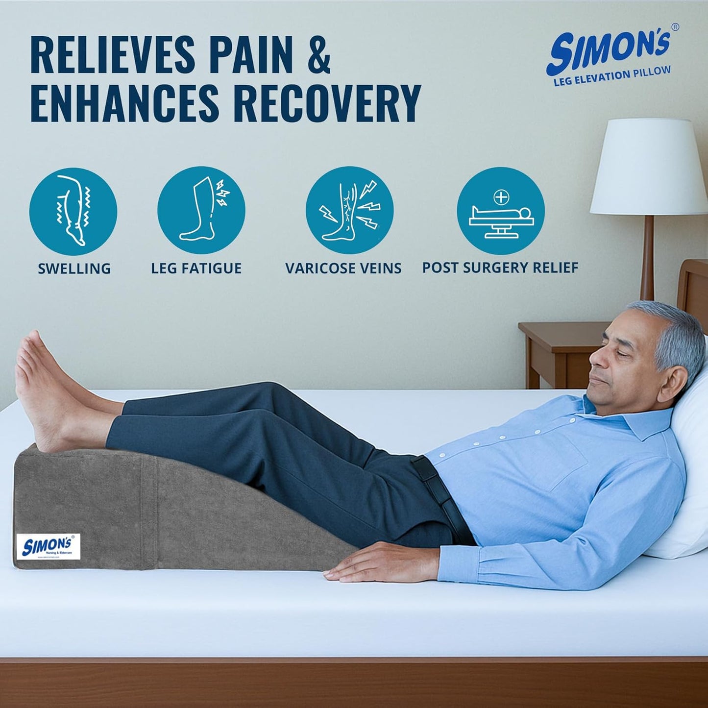 Simon’s Leg Elevation Pillow – Pain & Swelling Relief | Memory Foam Wedge for Leg Support | 21x24x6", 5-Year Warranty
