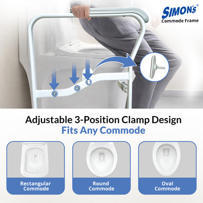 Simon's Heavy-Duty Steel Commode Frame for Elderly & Patients | Adjustable Height & Width Toilet Safety Rail | Powder Coated Rust-Resistant Frame | 3-Position Clamp Lock | Anti-Slip Grip Handles