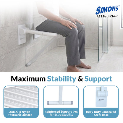 Simon’s Flip-up ABS+Steel with Nylon seat Bath Chair for Elderly to sit and take Bath, Folding Shower Chair with Stand