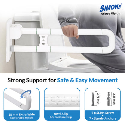 Simon’s Grab Bar for Commode 60cm – Flip-Up Nylon & SS304 Support