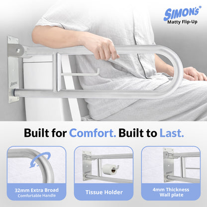 Simon’s Flip-Up SS304 Grab Bar | 80cm Heavy-Duty Toilet Safety Support Rail for Elderly – 32mm Thick