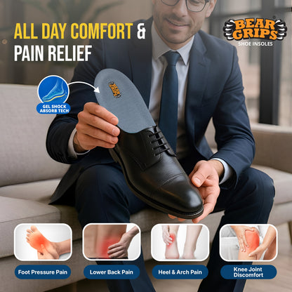 BEAR GRIPS Orthotic Shoe Insoles for All Day Comfort – Shock-Absorbing Gel & Heel Cushion for Pain Relief – Active+ Insoles | Men & Women| UK Size 9 to 12