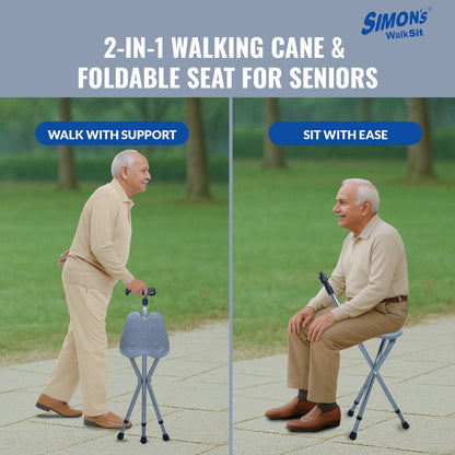 Simon’s WalkSit Walking Stick with Seat Height Adjustable | Broad Seat | 136 Kg Weight Capacity