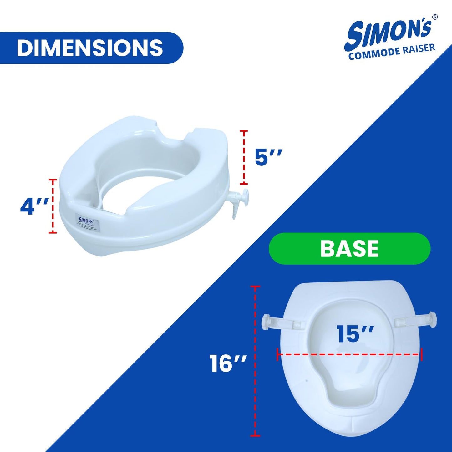 Simon’s Heavy-Duty 4 Inch Commode seat raiser – for elderly to sit and rise from commode toilets, portable seat extension for senior citizen with knee pain
