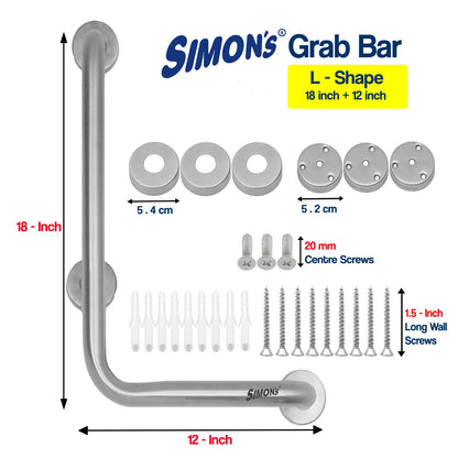 Simon's Matty  Grab bars- L - Shape 12+18Inch - with 3 Legs  Pack of 1