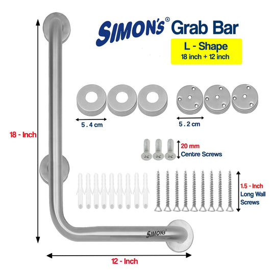 Simon's Matty  Grab bars- L - Shape 12+18Inch - with 3 Legs  Pack of 1