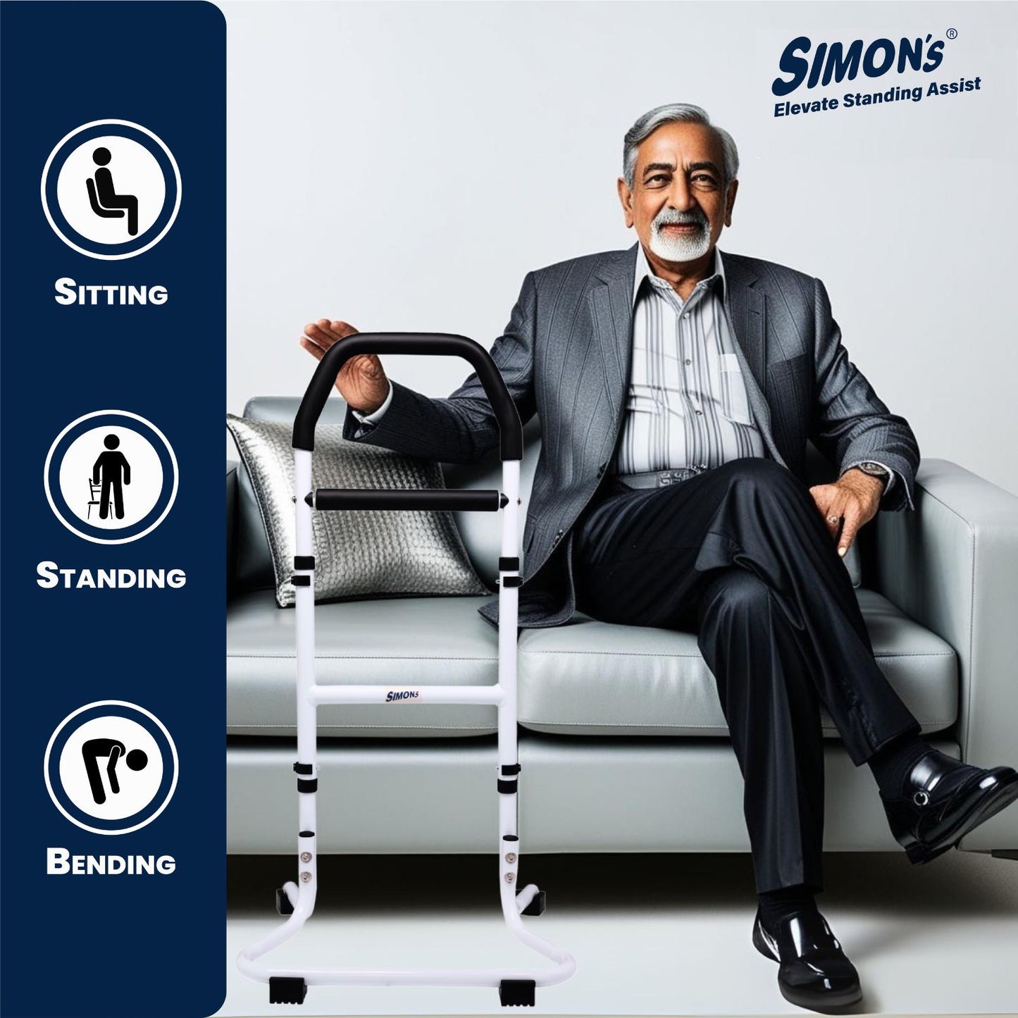 Simon's Elevate Standing Assist for Elderly – Helps in Sitting and Standing from Chair, Sofa, or Bed with Tri-Level Handgrip and Adjustable Height | Support Stand