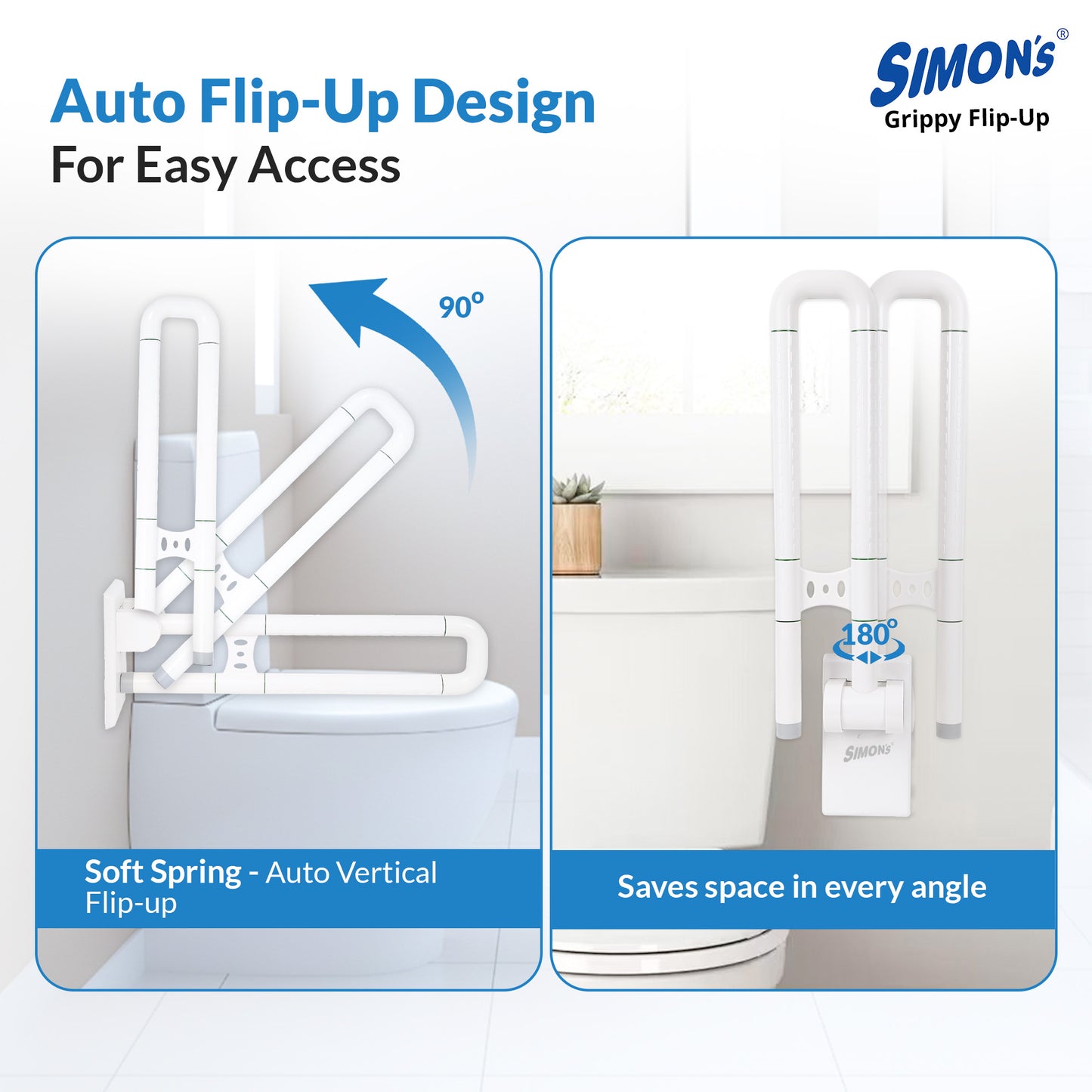 Simon’s Grab Bar for Commode 60cm – Flip-Up Nylon & SS304 Support