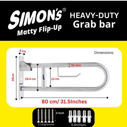 Simon’s Matty Flip-Up Heavy Duty 32mm SS304 Folding Grab bar for Toilet - 80CM