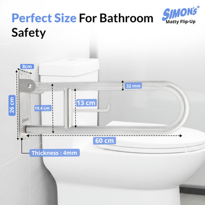 Simon’s Heavy-Duty Flip-Up Grab Bar – 60cm, Matte Finish Stainless Steel