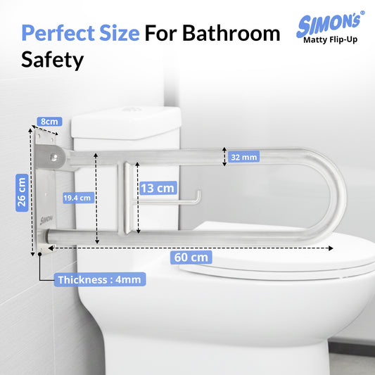 Simon’s Heavy-Duty Flip-Up Grab Bar – 60cm, Matte Finish Stainless Steel