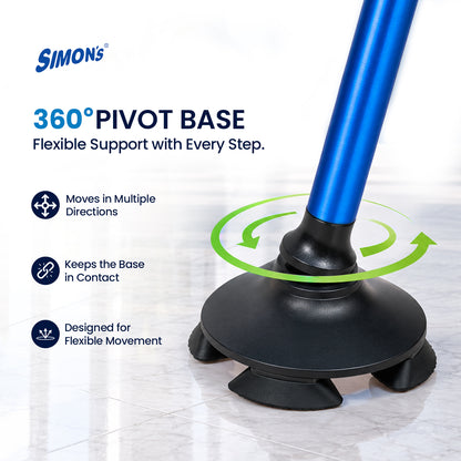 Simon’s Uno Foldable Aluminum Walking Stick with 360° Pivot Base, Foldable & Height Adjustable – Blue