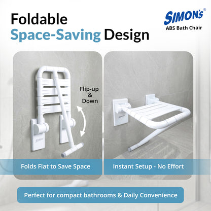 Simon’s Flip-up ABS+Steel with Nylon seat Bath Chair for Elderly to sit and take Bath, Folding Shower Chair with Stand