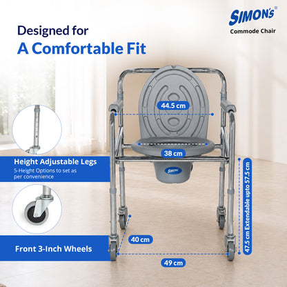 Simon’s Classic folding 4-in-1 commode chair with wheels