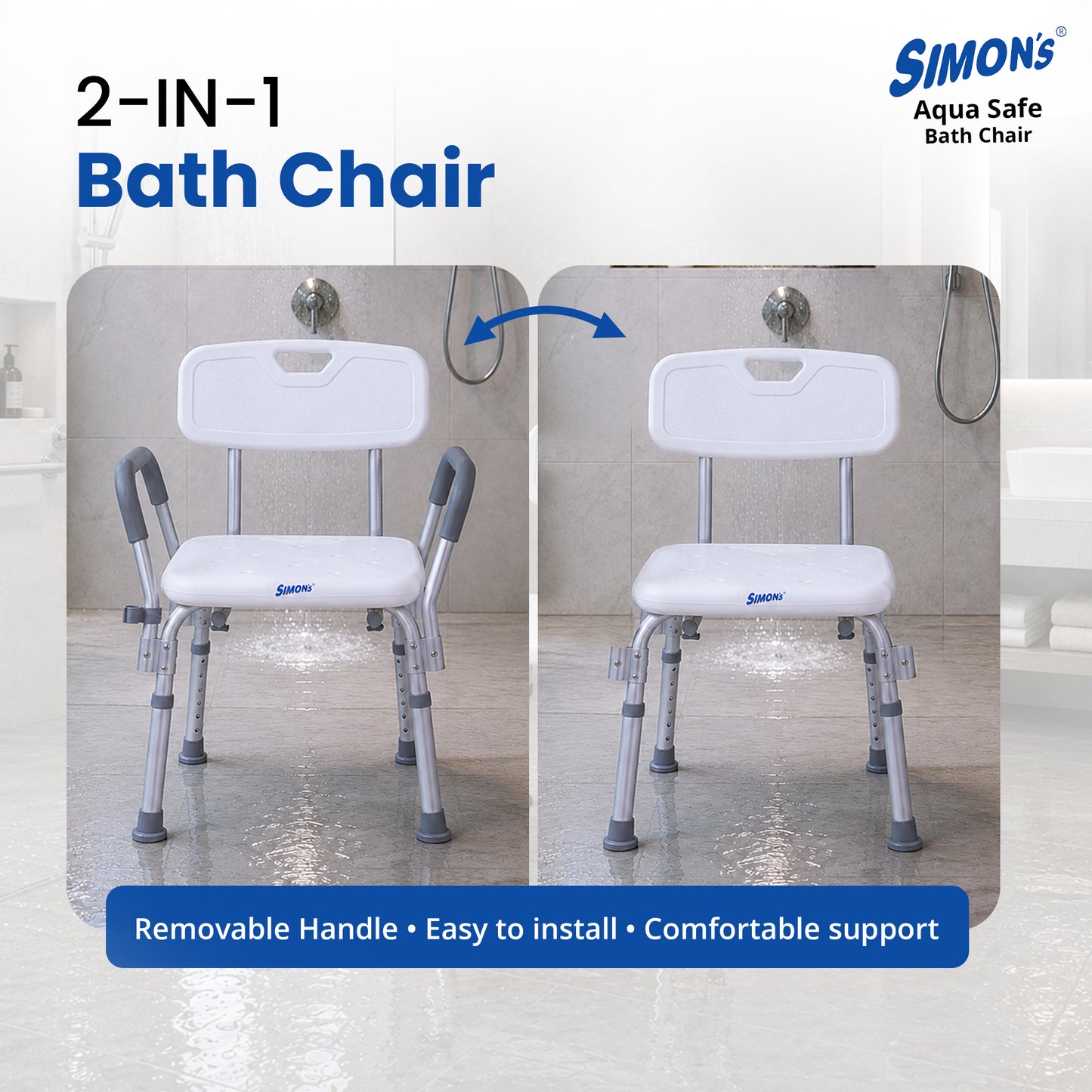 Simon’s Aqua-Safe Heavy-Duty Bath Chair for Elderly, Senior Citizens to sit and take Bath, Shower Bench with Height Adjustable & Tool-Free Assembly