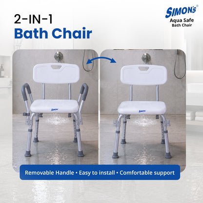 Simon’s Aqua-Safe Heavy-Duty Bath Chair for Elderly, Senior Citizens to sit and take Bath, Shower Bench with Height Adjustable & Tool-Free Assembly