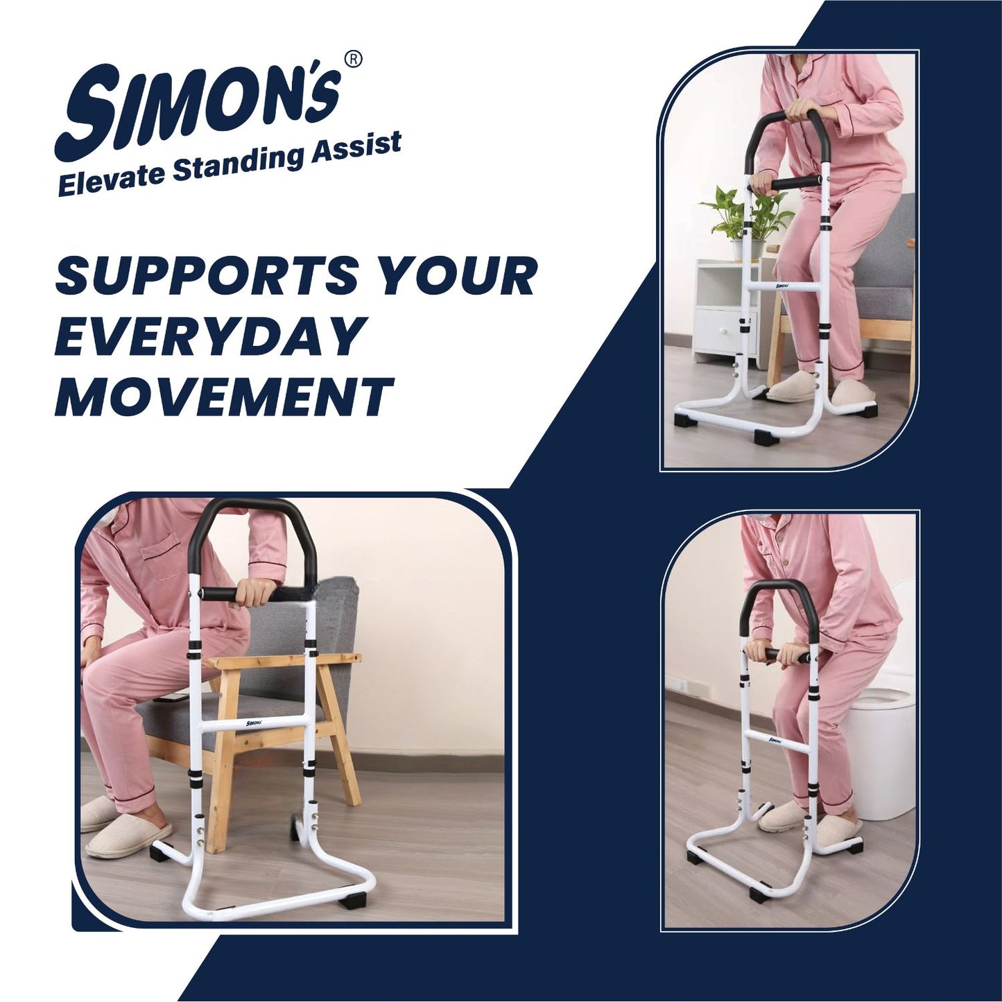 Simon's Elevate Standing Assist for Elderly – Helps in Sitting and Standing from Chair, Sofa, or Bed with Tri-Level Handgrip and Adjustable Height | Support Stand