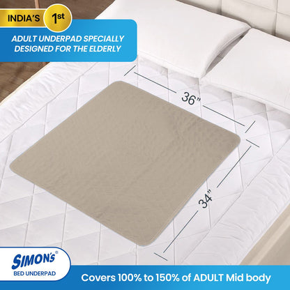 Simon’s Adult Reusable Classic Bed Underpad for Elderly, Heavy Absorbency Large Size 34 X 36 inches | Leak Proof 4 Layer Design Protects Surfaces for Incontinence Patients – Brown | Pack of 1