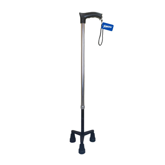 Simon’s Aluminum Walking Stick with 3-Legs | Lightweight Height Adjustable Hand Stick for Elderly, Handicapped and Patients Walking Support | Tripod Legs| Color – Steel Grey & Black