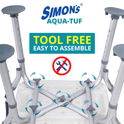 Simon’s Aqua-TUF Heavy-Duty Bath Chair for Elderly, Senior Citizens to sit and take Bath, Shower Bench with Jumbo Suction Grips Base | Height Adjustable & Tool-Free Assembly - Blue - Pack of 1