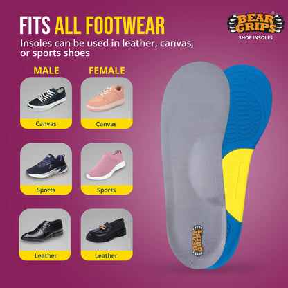 BEAR GRIPS Orthotic Shoe Insoles for Flat Feet, High Arches & Plantar Fasciitis Dual Gel Arch Support for Pain Relief – Arch+ Insoles | Men & Women| UK Size 5 to 9