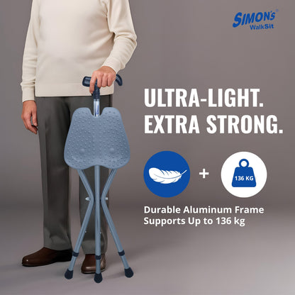 Simon’s WalkSit Walking Stick with Seat Height Adjustable | Broad Seat | 136 Kg Weight Capacity