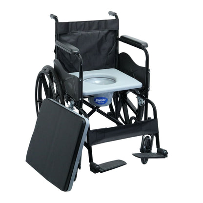 Simon’s GlidePro folding Commode Wheelchair with Mag wheels, for easy mobility of elderly, handicapped and patients, with easy removable bucket and seat – Black