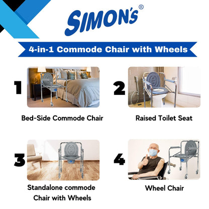 Simon’s Classic folding 4-in-1 commode chair with wheels