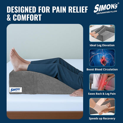 Simon’s Leg Elevation Pillow – Pain & Swelling Relief | Memory Foam Wedge for Leg Support | 21x24x6", 5-Year Warranty