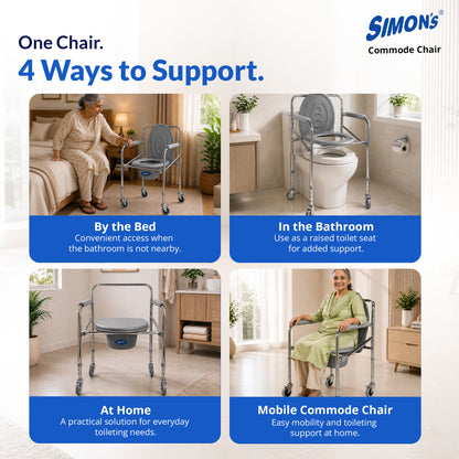 Simon’s Classic folding 4-in-1 commode chair with wheels