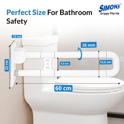 Simon’s Grab Bar for Commode 60cm – Flip-Up Nylon & SS304 Support