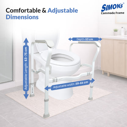 Simon's Heavy-Duty Steel Commode Frame for Elderly & Patients | Adjustable Height & Width Toilet Safety Rail | Powder Coated Rust-Resistant Frame | 3-Position Clamp Lock | Anti-Slip Grip Handles