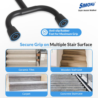 Simon’s Stairs Assist Walker | Light-weight Aluminum material with Quad legs| Upstairs & Downstairs Support for Elderly and limited mobility patients on Steps | Standing support in Toilet, Indoors & Outdoors | Height Adjustable