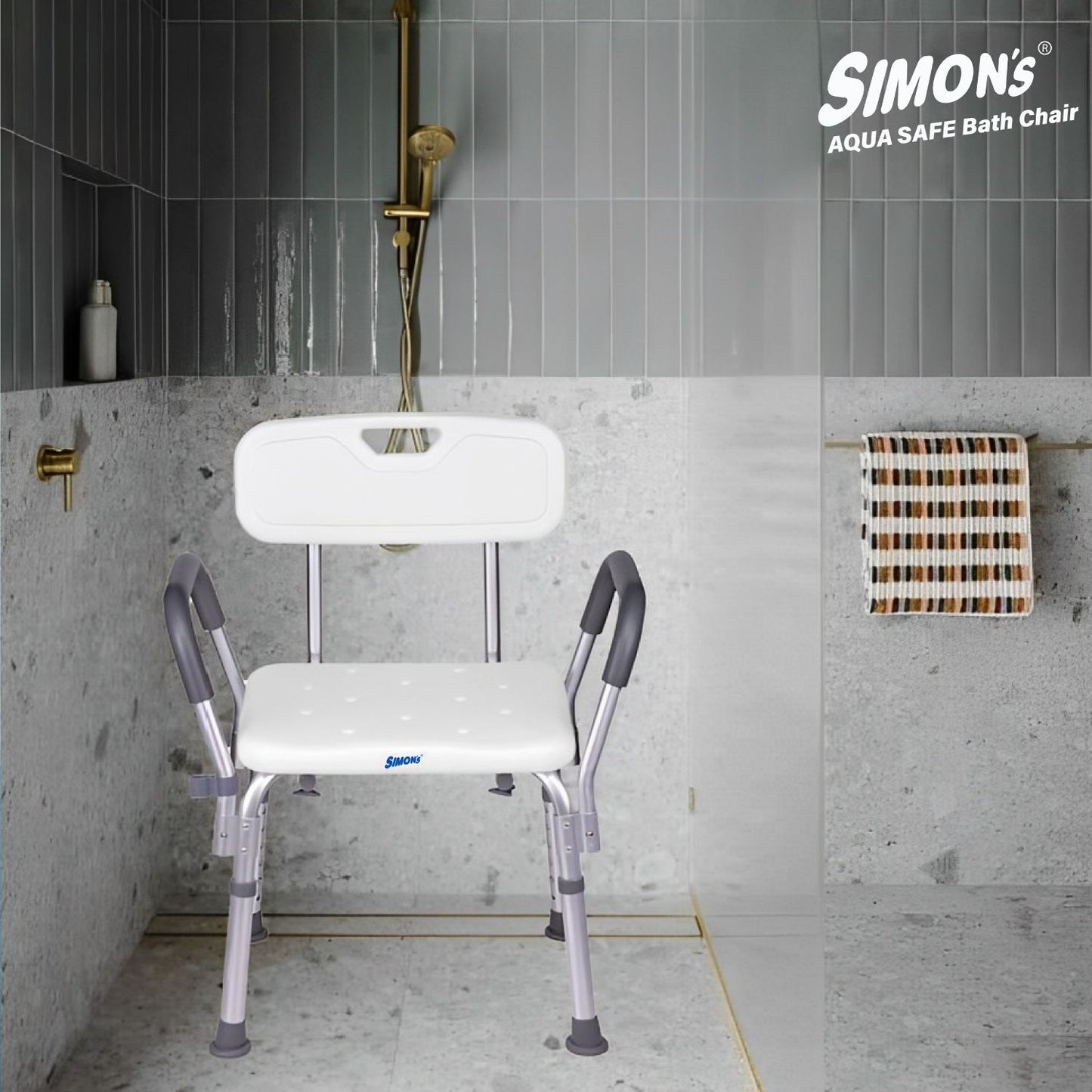 Simon’s Aqua-Safe Heavy-Duty Bath Chair for Elderly, Senior Citizens to sit and take Bath, Shower Bench with Height Adjustable & Tool-Free Assembly