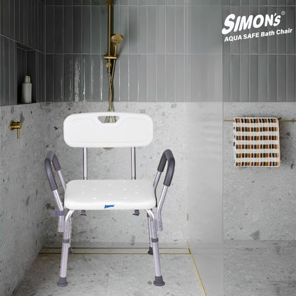 Simon’s Aqua-Safe Heavy-Duty Bath Chair for Elderly, Senior Citizens to sit and take Bath, Shower Bench with Height Adjustable & Tool-Free Assembly