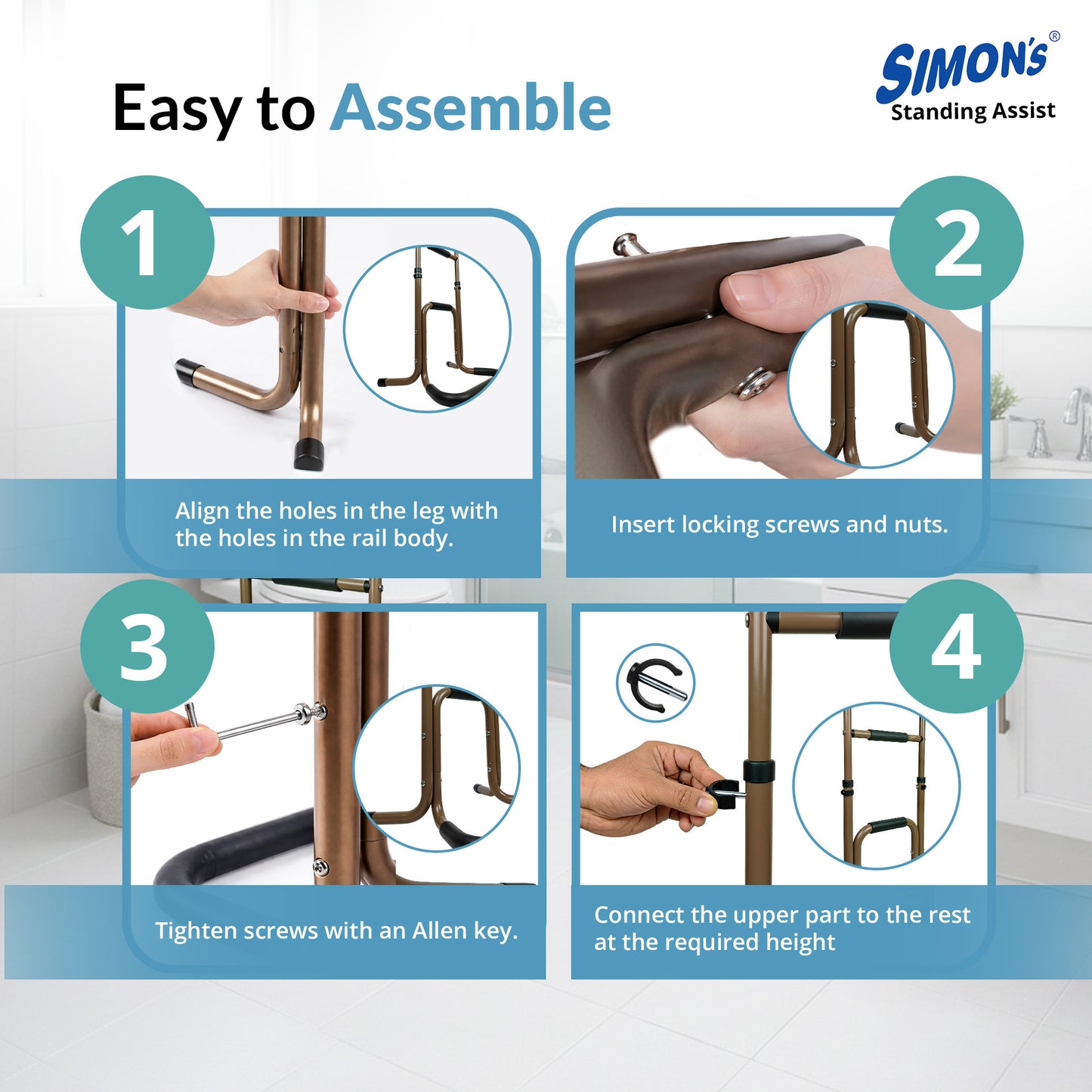 Simon's Elevate Aluminum Standing Assist for Elderly Helps in Sitting and Standing from Chair, Sofa, or Bed with Tri-Level Handgrip and Adjustable Height | Light-Weight Support Stand