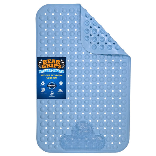 BEAR GRIPS BubbleGuard Anti-Slip Bathroom Shower mat with Anti-Skid Suction Cups and Foot Scrub | TPE Material | Large Size 80 X 50 Cm| Sky Blue