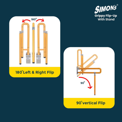 Simon’s Flip-Up Grab Bar with Floor Stand | SS304 + Nylon Build | Heavy-Duty Toilet Safety Rail for Elderly & Disabled | Anti-Slip Foldable Handrail for Bathroom/Commode – 60 cm, Orange