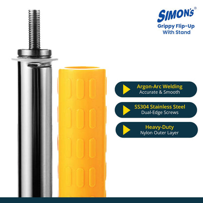 Simon’s Flip-Up Grab Bar with Floor Stand | SS304 + Nylon Build | Heavy-Duty Toilet Safety Rail for Elderly & Disabled | Anti-Slip Foldable Handrail for Bathroom/Commode – 60 cm, Orange