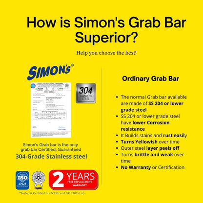 Simon's Matty 100% SS304 Grab bar | Hand rail | Bathroom safety rails | Support Handle