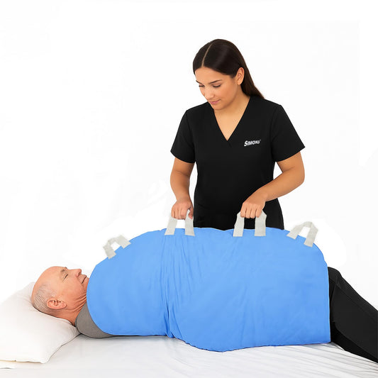 Simon's Reusable Adult Underpad with 8 Handles | 2-in-1 Transfer & Incontinence Pad | 34x53 in | Leak-Proof, Washable, Heavy Absorbency | Elderly, Seniors, Patients | Blue | 1 Pack