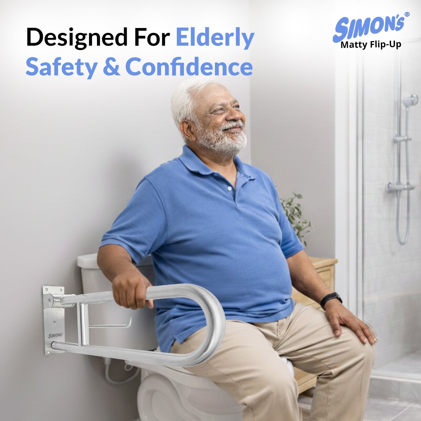 Simon’s Heavy-Duty Flip-Up Grab Bar – 60cm, Matte Finish Stainless Steel