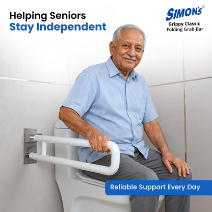 Simon’s Grippy Classic Folding Grab Bar for Elderly, Seniors | Toilet & Commode Safety Support Handle | ABS Outer Tube + SS304 Reinforced Core | Corrosion-Resistant | 60 cm | Pack of 1