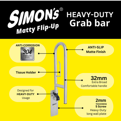 Simon’s Flip-Up SS304 Grab Bar – 32mm Heavy-Duty Toilet Support for Elderly - 80cm