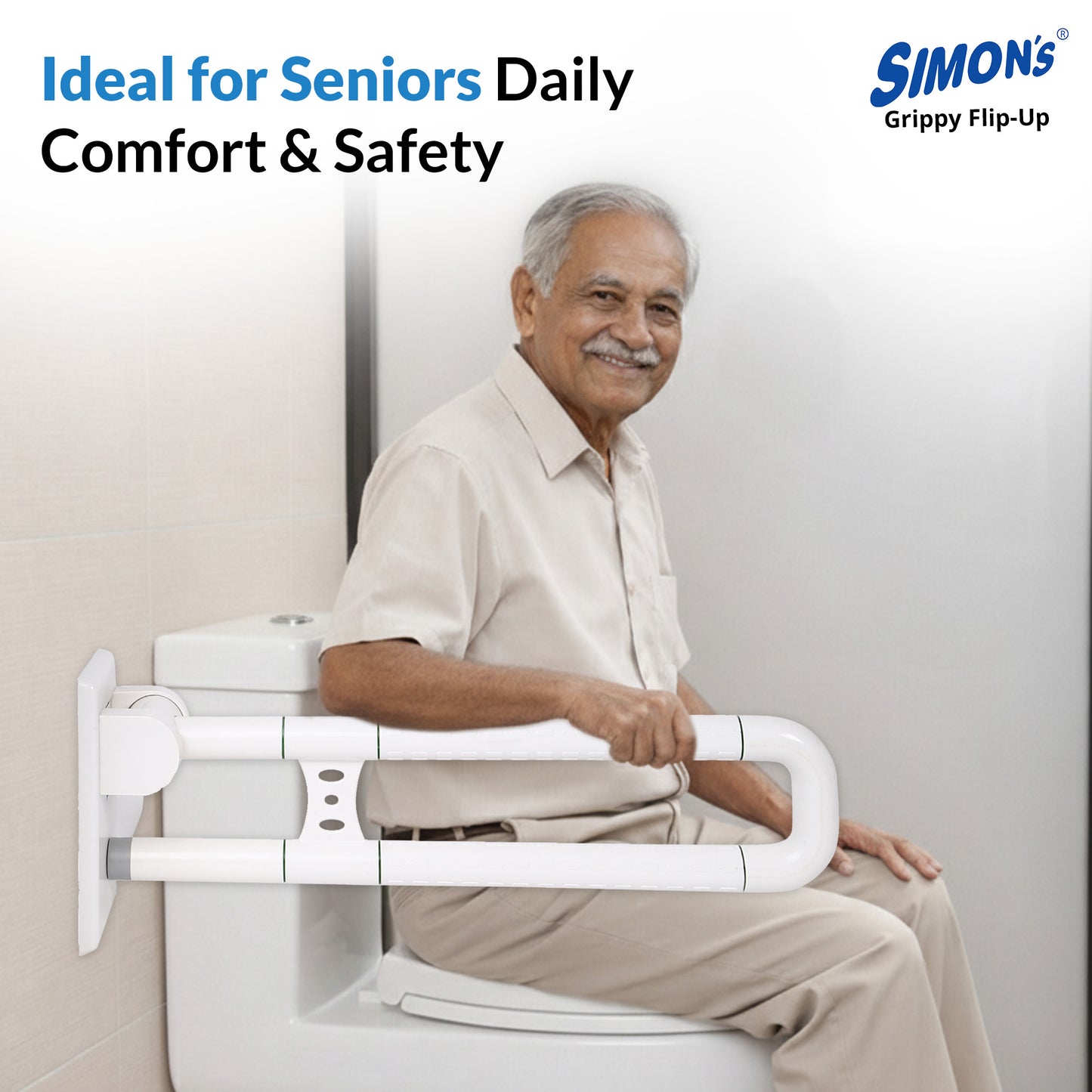 Simon’s Grab Bar for Commode 60cm – Flip-Up Nylon & SS304 Support